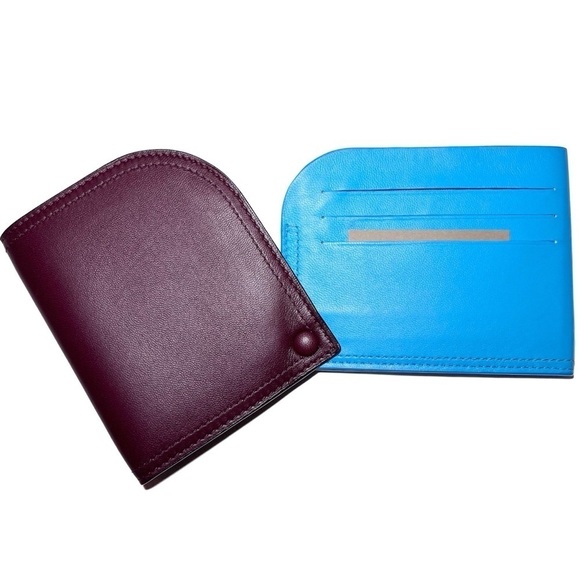 Bottega Veneta Leather Card Case in Bordeaux / Sky Blue - Picture 2 of 6